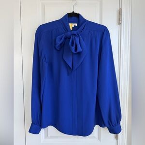 ANN MASHBURN Women’s Silk Tie-Neck Blouse Royal Blue Size Medium